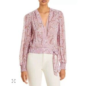 Paige Margherita Women’s floral-print silk wrap blouse light pink & Purple Small